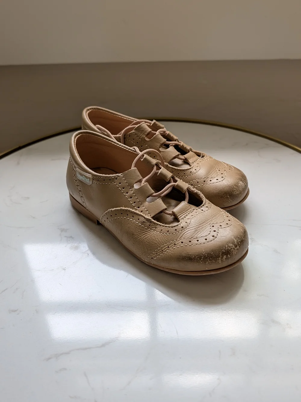 Tan Kids Lace-Up Dress Shoes Angelitos Size 26